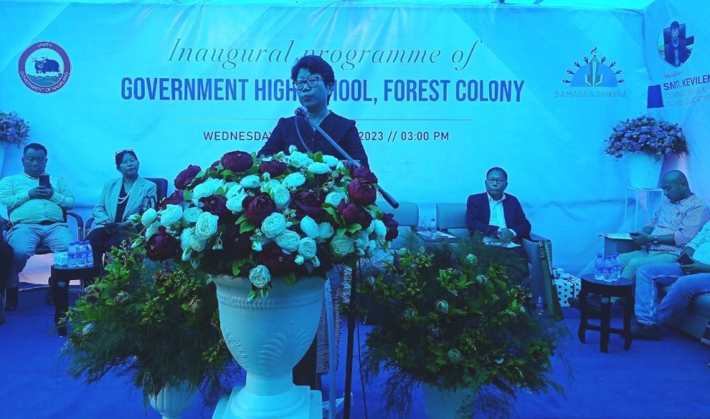 Kevileno Angami, Commissioner and Secretary, School Education Department speaks during the inaugural programme of Government High School, Forest Colony Kohima on October 11. (Morung Photo)